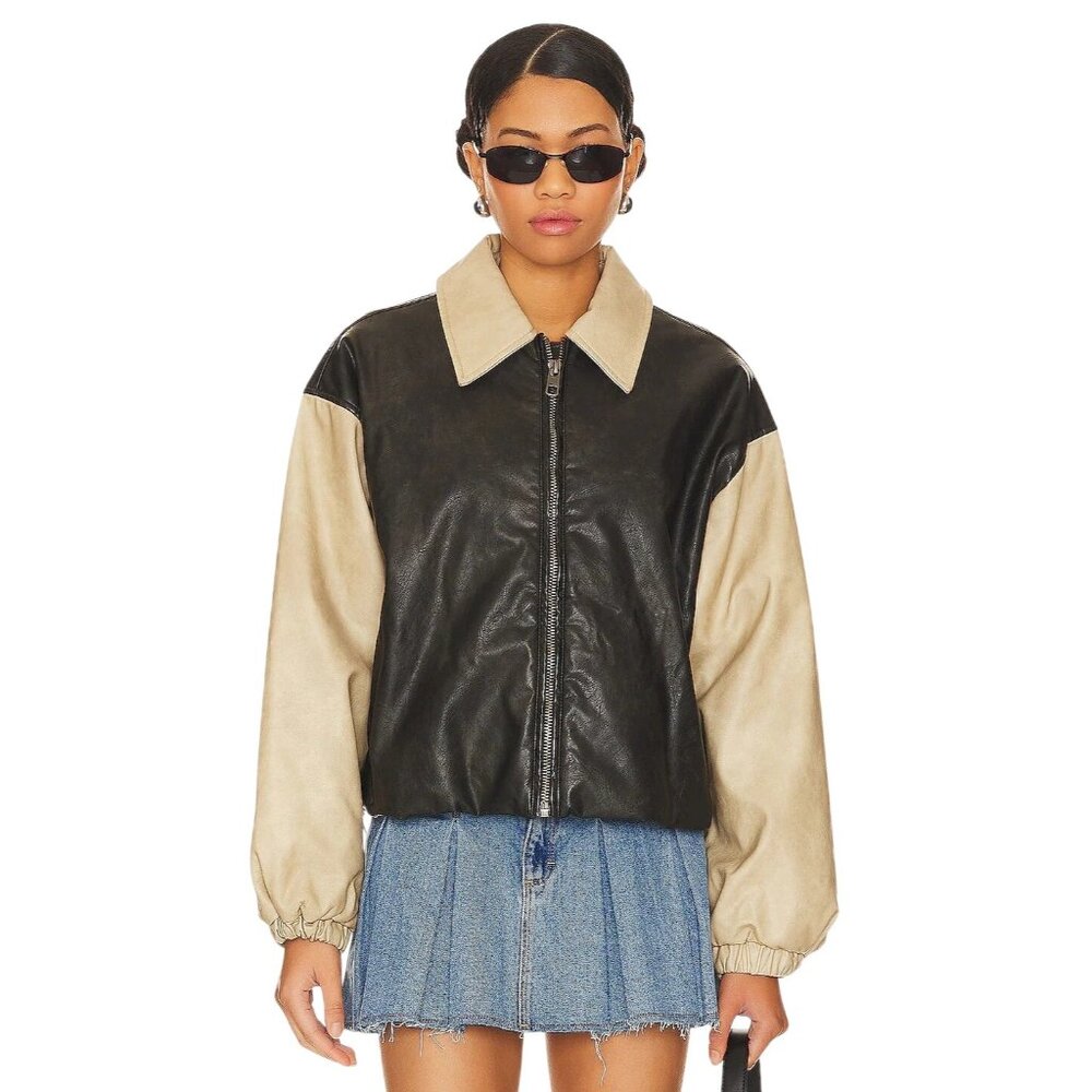 LIONESS Nirvana Bomber in Camel XX-Small New Womens Vegan Faux Leather Jacket